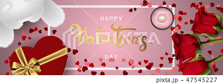 Happy valentines day realistic banner flat lay 47545227