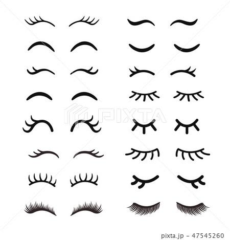 Set of cute cartoon eyelashes. Open and closed hand drawing eyes. Isolated on white. 47545260