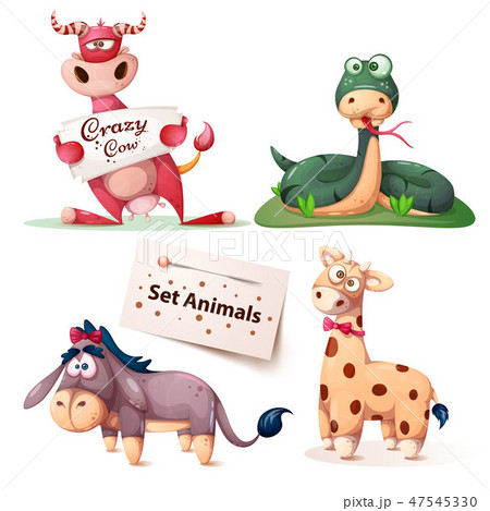 Cow, snake, donkey, giraffe - set animals. 47545330