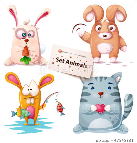 Rabbit, fish, cat - set animals. 47545331
