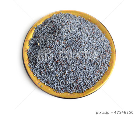 Papaver seed closeup isolated on white background 47546250