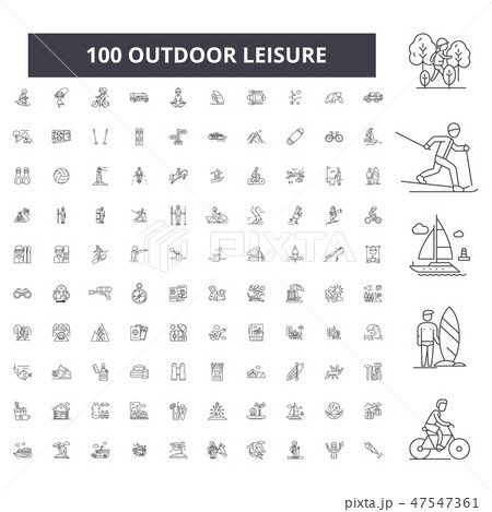 Outdoor leisure editable line icons, 100 vector set, collection. Outdoor leisure black outline 47547361