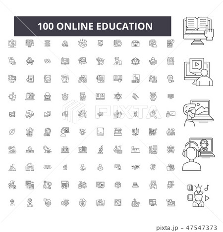 Online education editable line icons, 100 vector set, collection. Online education black outline Online education editable line icons, 100 vector set, collection. Online education black outline 47547373