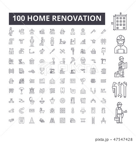 Home renovation editable line icons, 100 vector set, collection. Home renovation black outline 47547428