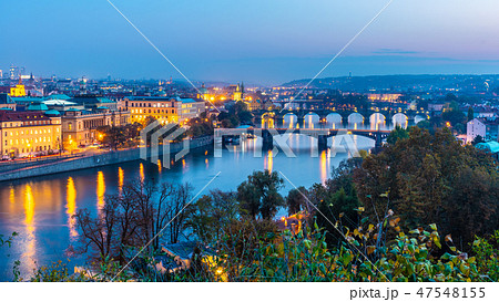 Prague bridges over Vltava River in the evening, Praha, Czech Republic Prague bridges over Vltava River in the evening, Praha, Czech Republic 47548155
