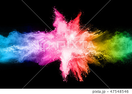 Multicolor powder explosion on black background.  47548546
