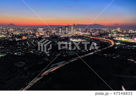 空撮　見沼田んぼの夕景 47548835