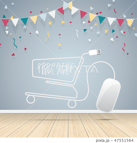 Computer mouse shopping cart with grey wall 47551564