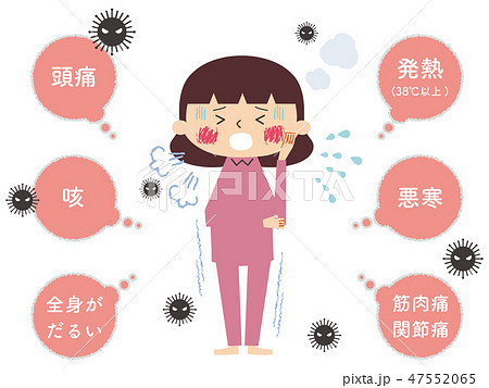 インフルエンザの症状説明のためのイラストのイラスト素材 47552065 Pixta