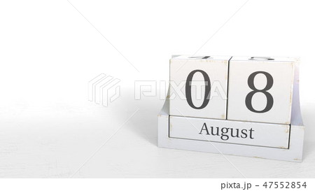 Cube calendar shows August 8 date. 3D rendering Cube calendar shows August 8 date. 3D rendering 47552854