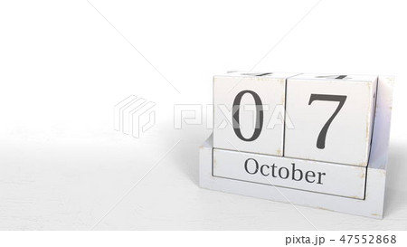 Wooden blocks calendar shows October 7 date, 3D rendering 47552868