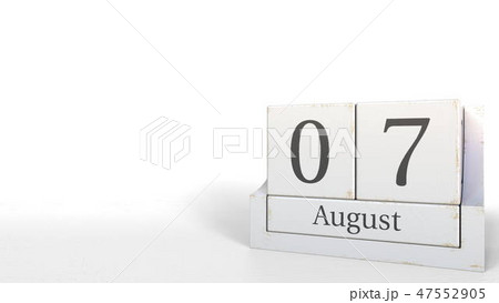 Cube calendar shows August 7 date. 3D rendering 47552905