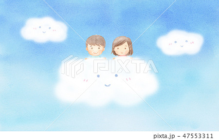 雲にのる子ども　水彩イラスト 47553311