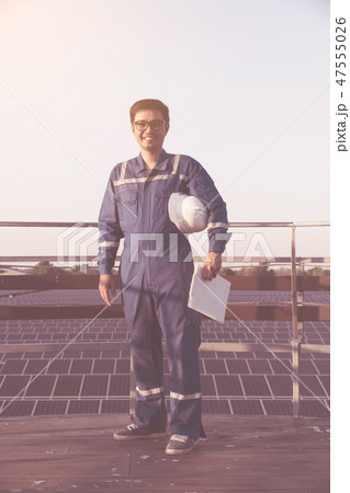 electrician inspect and checking solar equipment 47555026