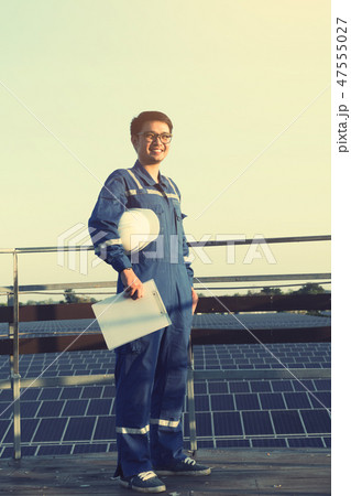 electrician inspect and checking solar equipment 47555027