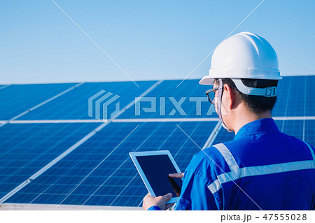 electrician inspect and checking solar equipment 47555028
