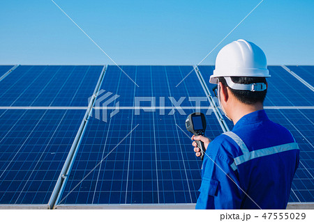 electrician inspect and checking solar equipment 47555029