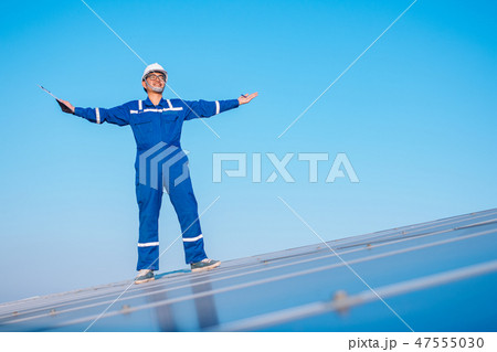 electrician inspect and checking solar equipment 47555030