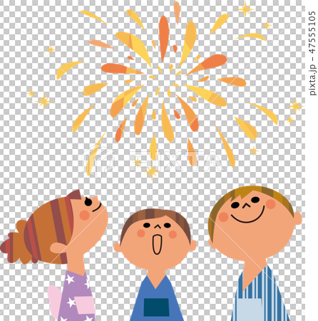 花火を見上げる子どもたち 47555105