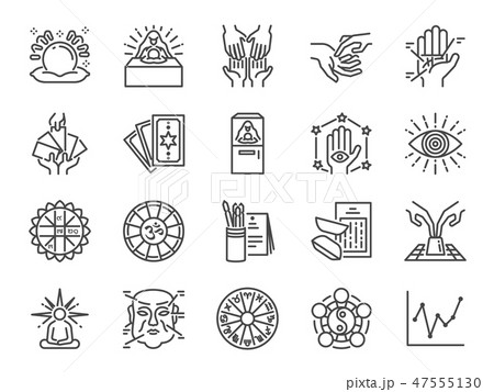 Fortune telling line icon set. 47555130