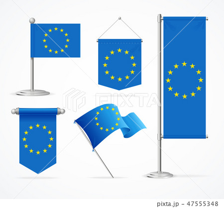 Realistic 3d Detailed Europe Flag Banner Set. Vector 47555348