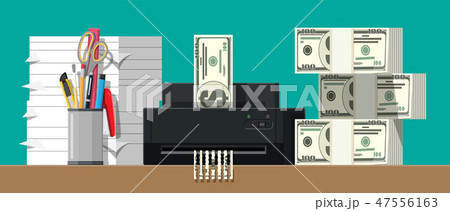 Dollar banknote in shredder machine Dollar banknote in shredder machine 47556163