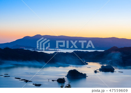 冬晴れ　夕景　蒸気霧　いろは島展望台より 47559609