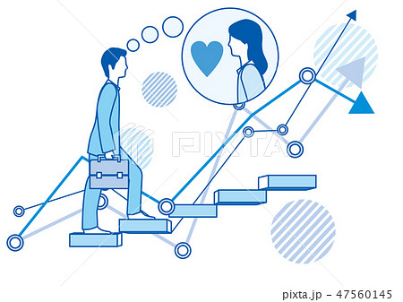 派遣社員の恋愛結婚とステップアップとグラフ フラットデザイン線画イラストのイラスト素材