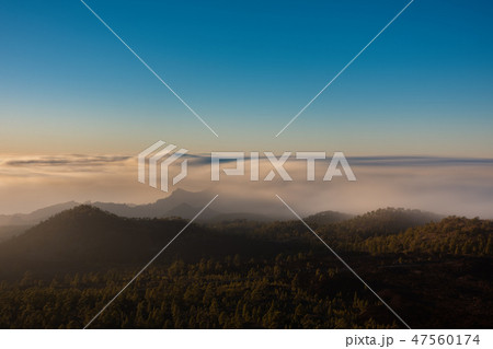 Ultra long exposure of mountains, clouds and blue sky at dusk Ultra long exposure of mountains, clouds and blue sky at dusk 47560174