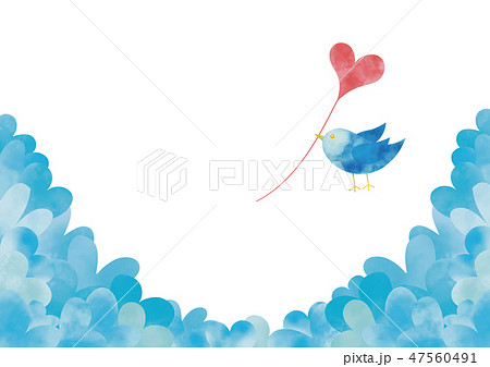 水彩風 ホワイトデーハート幸せを運ぶ青い鳥のイラスト素材