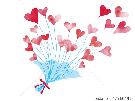 水彩風 バレンタインバルーン 花束のイラスト素材