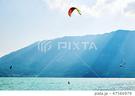 Colorful paragliding formation above Santa Croce Colorful paragliding formation above Santa Croce 47560979