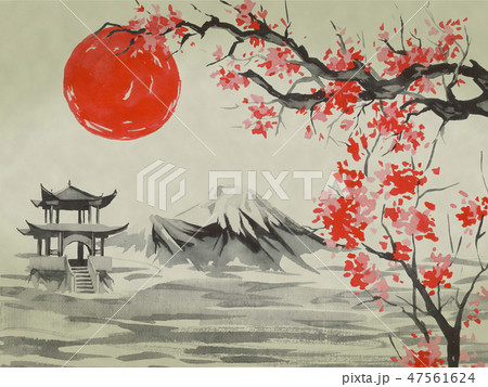 Japan traditional sumi-e painting. Watercolor - Stock Illustration  [47561624] - PIXTA