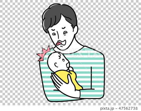 変顔で赤ちゃんを驚かせるパパ 47562738