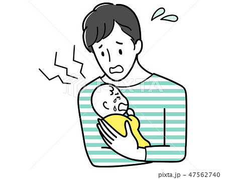 赤ちゃんが泣き止まずに困るパパのイラスト素材