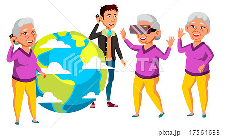 Asian Old Woman Poses Set Vector. Elderly People. Senior Person. Aged. Active Grandparent. Joy 47564633