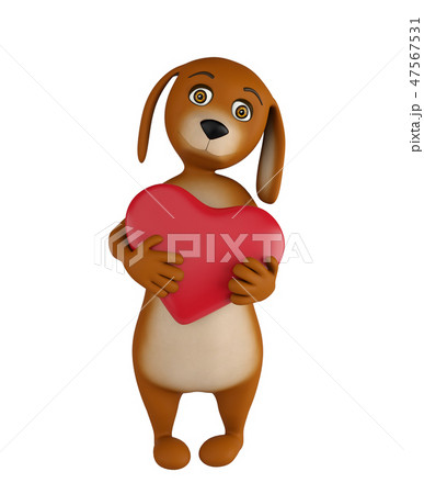 A cute lover valentine cartoon dog with a red heart isolated on white background. 3d render 47567531