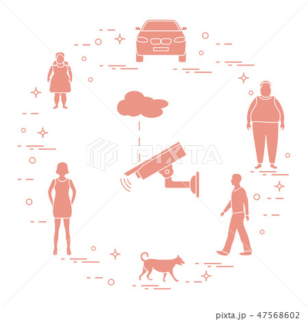 Security camera, dog, woman, girl, men, car Security camera, dog, woman, girl, men, car 47568602