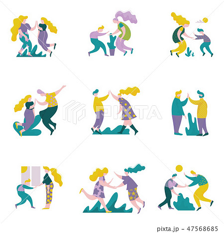 People Giving High Five to Each Other Set, Male and Female Characters Having Fun, Human Interaction People Giving High Five to Each Other Set, Male and Female Characters Having Fun, Human Interaction 47568685