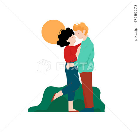 Romantic Couple Embracing and Kissing on Nature, Happy Lovers on Date, Back View Vector Illustration Romantic Couple Embracing and Kissing on Nature, Happy Lovers on Date, Back View Vector Illustration 47569278