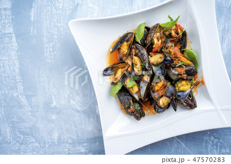 Italian blue mussel in white wine sauce  47570283