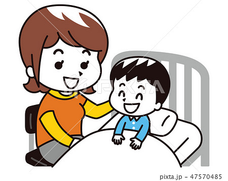 入院中の男の子を見舞う母親のイラスト素材