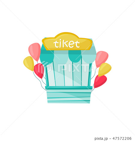 Small blue ticket booth or kiosk decorated with air balloons. Amusement park. Entertainment theme 47572206