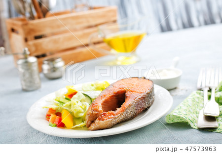 salmon with salad salmon with salad 47573963