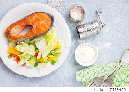 salmon with salad salmon with salad 47573966