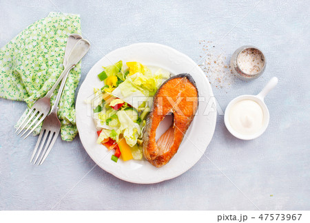 salmon with salad salmon with salad 47573967