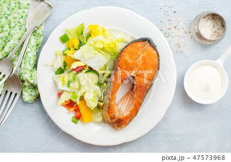 salmon with salad salmon with salad 47573968