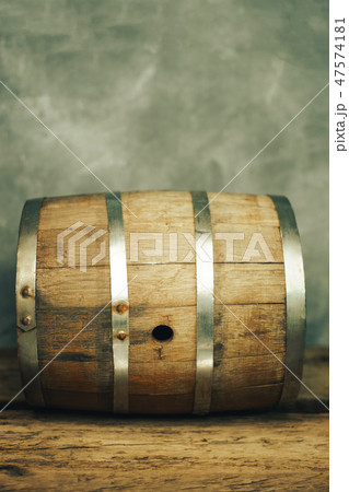 Wooden barrel and worn old table of wood. 47574181