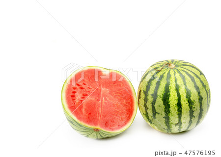 Ripe round watermelon and half berry isolated Ripe round watermelon and half berry isolated 47576195