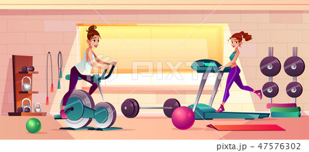 Vector gym background with treadmill, bike training 47576302